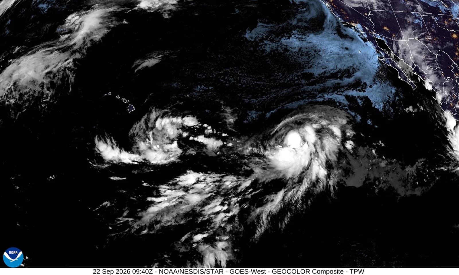 Vista satelital del Pacífico oriental y la costa de México del 22 de septiembre de 2026