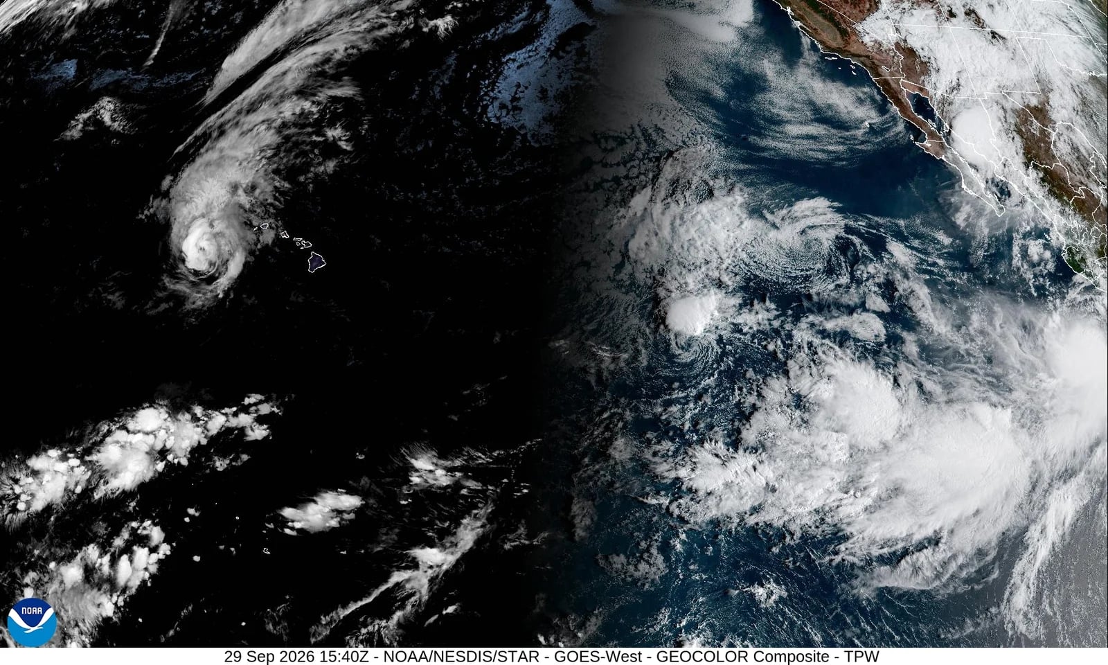 Vista satelital del Pacífico oriental y la costa occidental de México el 29 de septiembre
