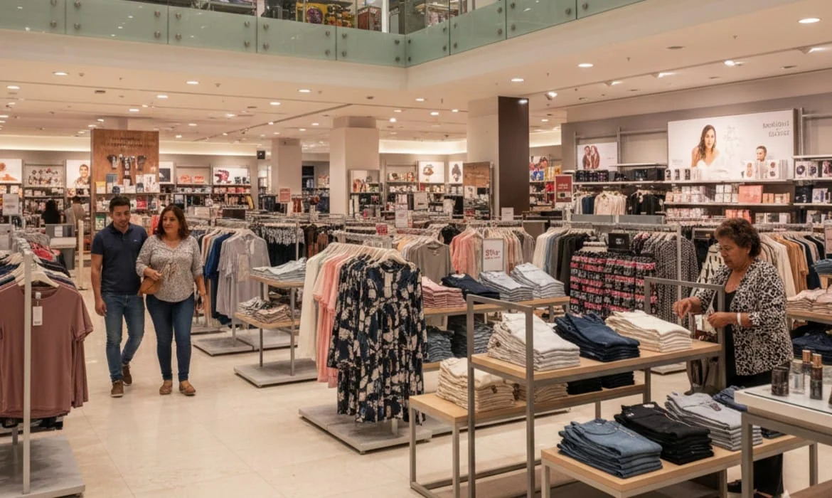 Personas recorren el área de ropa de una tienda departamental